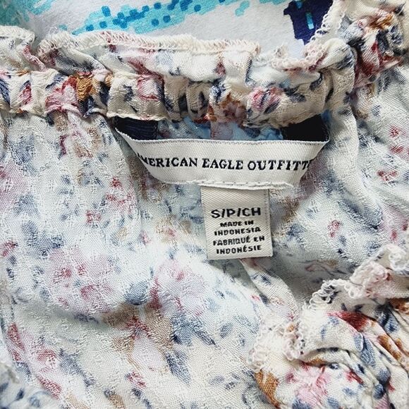 American Eagle top white floral print Boho Cottagecore S - Picture 4 of 5